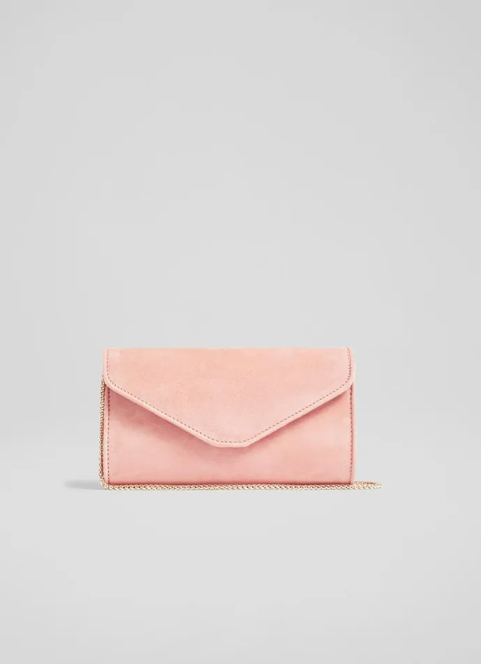 Women Clutch Bags LKBennett Dominica Clay Pink Suede Clutch Bag