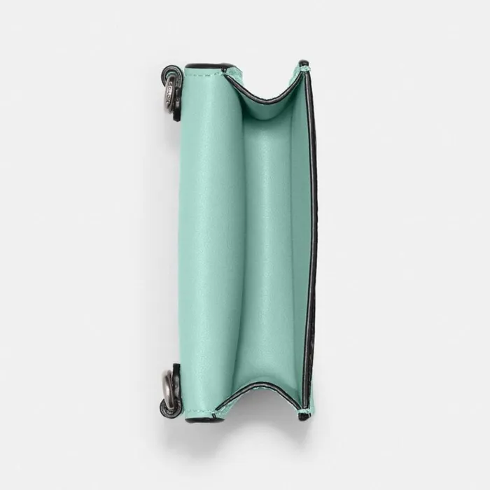 Women Clutches Coach Half Flap Card Case Silverfaded Blue