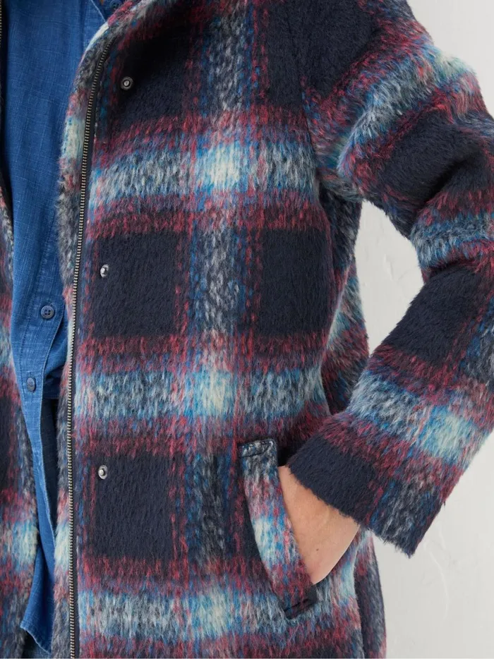 Women Coats and Jackets Fat Face Freya Blue Wool Blend Check Coat