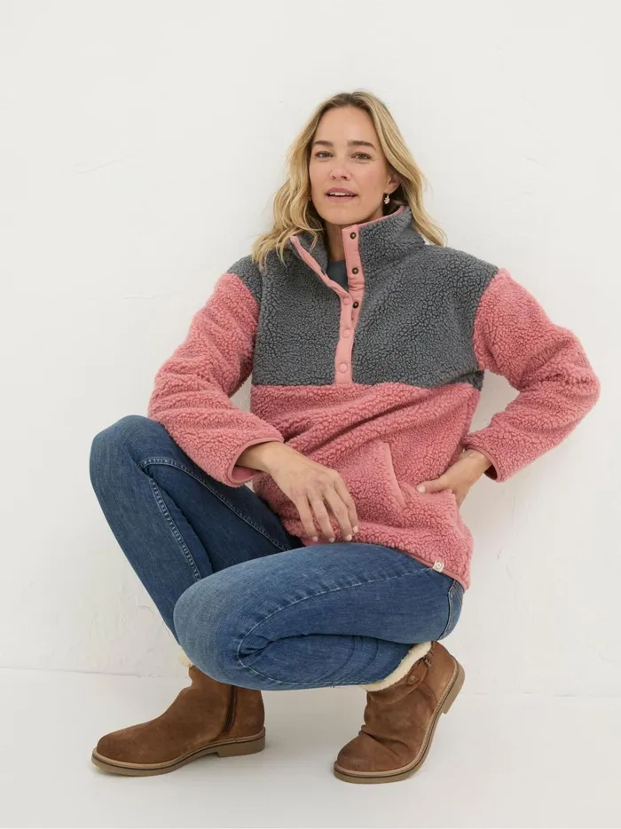 Women Coats and Jackets Fat Face Multi Colourblock Half Neck Fleece