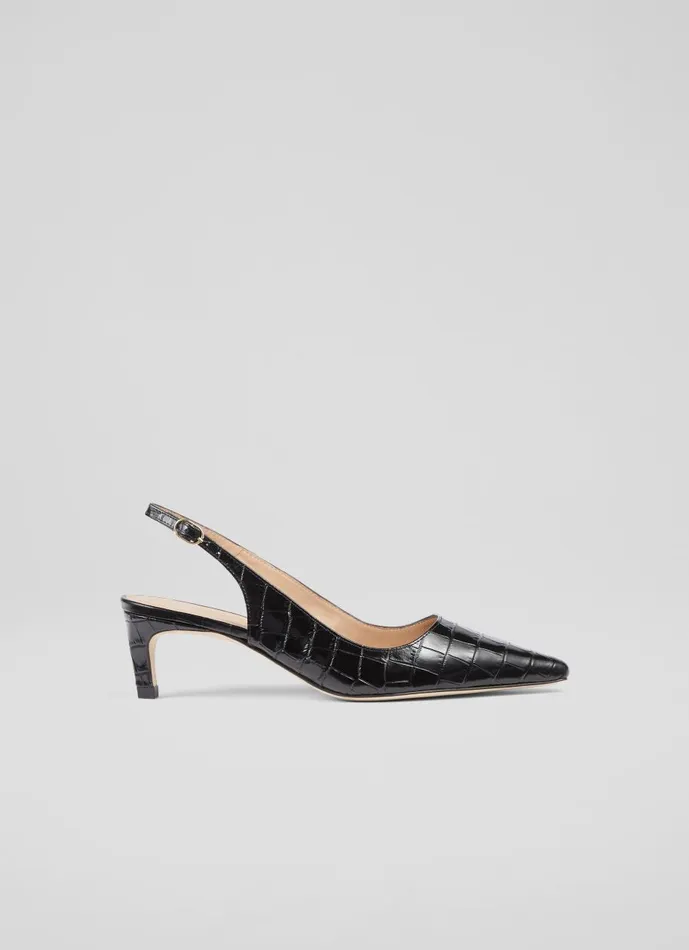 Women Court Shoes LKBennett Alyssa Black CrocEffect Leather Kitten Heel Slingbacks Black Women Court Shoes LKBennett Alyssa Black CrocEffect Leather Kitten Heel Slingbacks Black