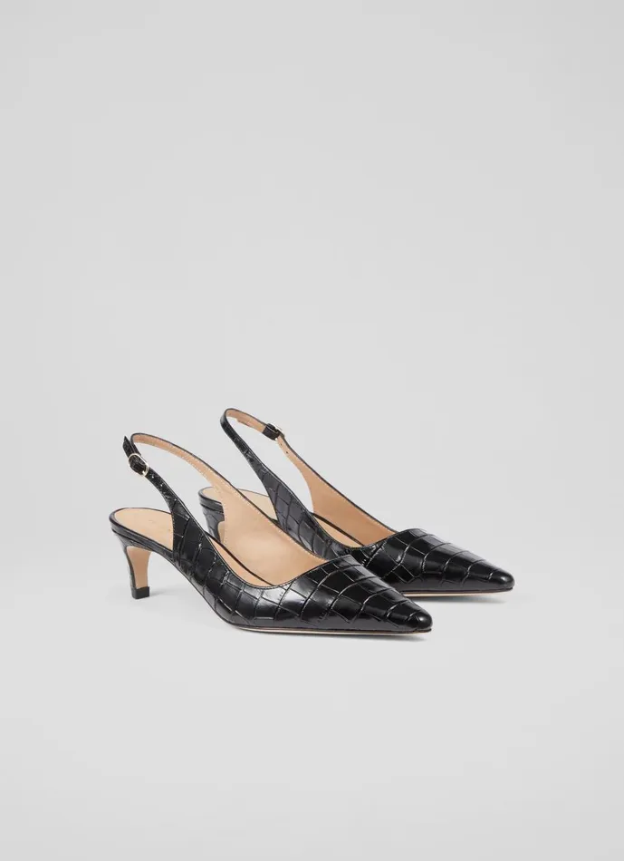 Women Court Shoes LKBennett Alyssa Black CrocEffect Leather Kitten Heel Slingbacks Black Women Court Shoes LKBennett Alyssa Black CrocEffect Leather Kitten Heel Slingbacks Black