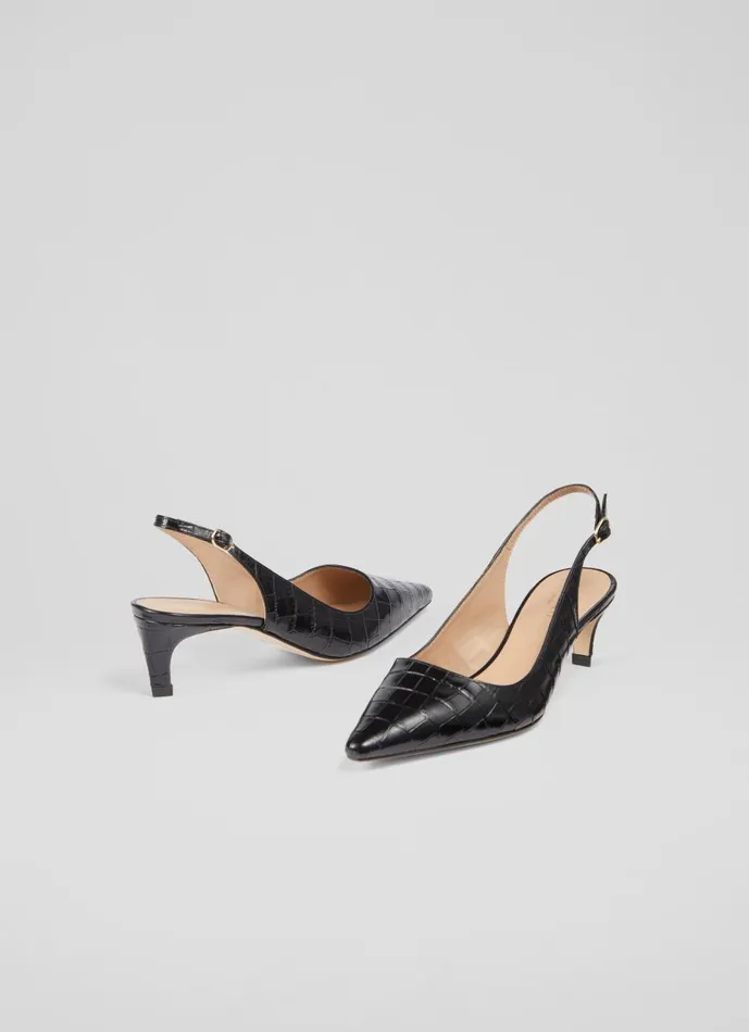 Women Court Shoes LKBennett Alyssa Black CrocEffect Leather Kitten Heel Slingbacks Black Women Court Shoes LKBennett Alyssa Black CrocEffect Leather Kitten Heel Slingbacks Black