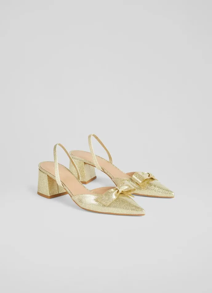 Women Court Shoes LKBennett Cadence Gold Glitter BowFront Slingbacks Gold Women Court Shoes LKBennett Cadence Gold Glitter BowFront Slingbacks Gold