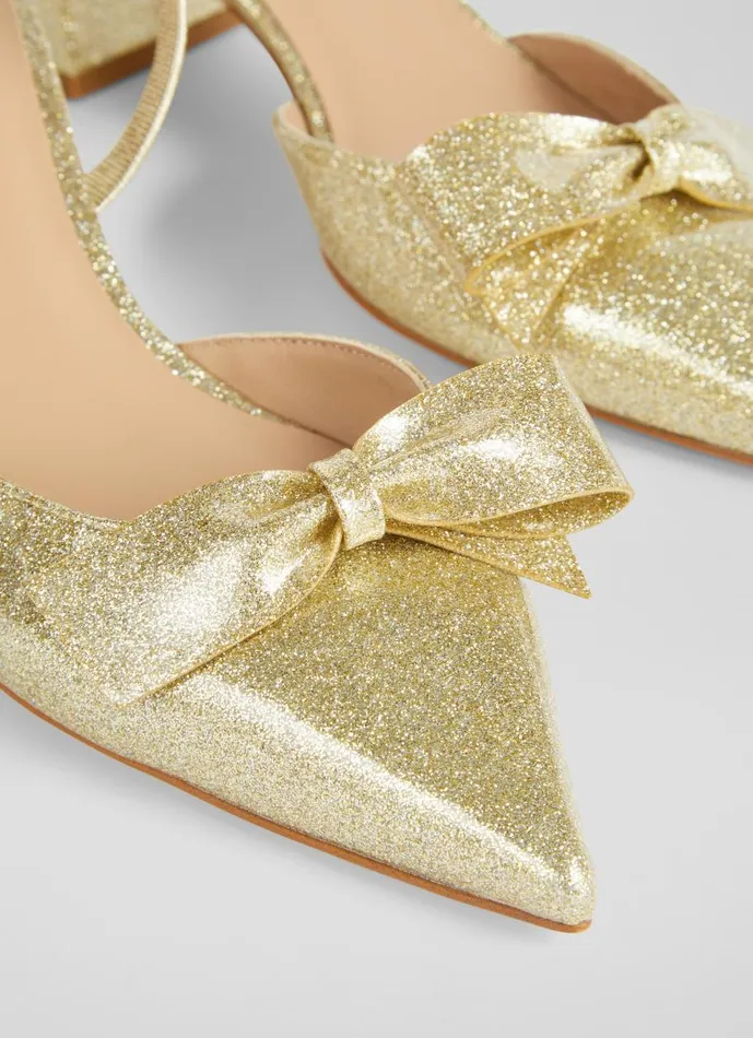 Women Court Shoes LKBennett Cadence Gold Glitter BowFront Slingbacks Gold Women Court Shoes LKBennett Cadence Gold Glitter BowFront Slingbacks Gold