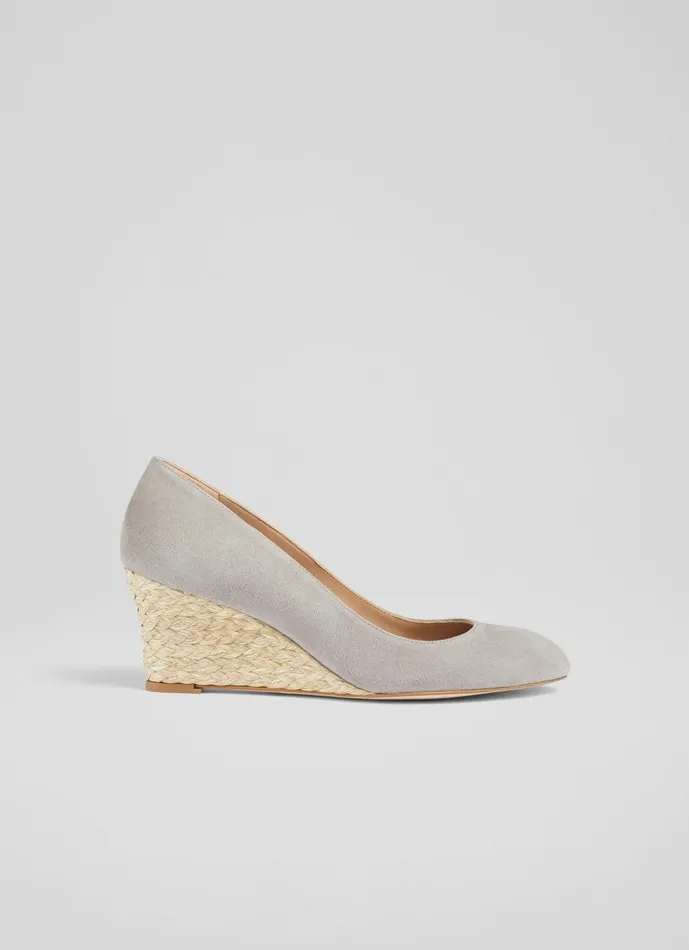Women Court Shoes LKBennett Eevi Grey Suede Espadrille Wedges Grey