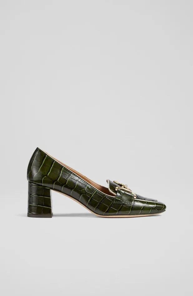Women Court Shoes LKBennett Samantha Green CrocEffect Leather SnaffleDetail Courts Dark Green Women Court Shoes LKBennett Samantha Green CrocEffect Leather SnaffleDetail Courts Dark Green