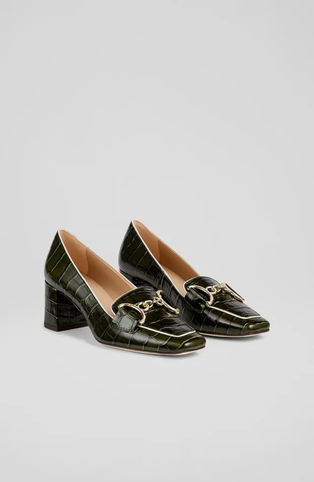 Women Court Shoes LKBennett Samantha Green CrocEffect Leather SnaffleDetail Courts Dark Green Women Court Shoes LKBennett Samantha Green CrocEffect Leather SnaffleDetail Courts Dark Green