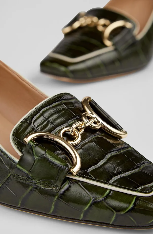 Women Court Shoes LKBennett Samantha Green CrocEffect Leather SnaffleDetail Courts Dark Green Women Court Shoes LKBennett Samantha Green CrocEffect Leather SnaffleDetail Courts Dark Green