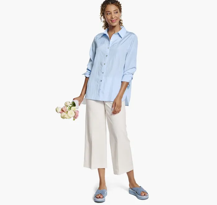Women Crinkle ButtonFront Shirt Light Blue JohnstonandMurphy Shirts Sweaters and Blazers Women Crinkle ButtonFront Shirt Light Blue JohnstonandMurphy Shirts Sweaters and Blazers