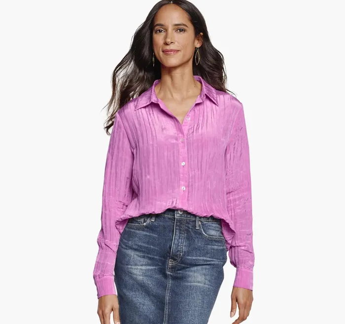 Women Crinkle ButtonFront Shirt Light Pink JohnstonandMurphy Shirts Sweaters and Blazers Women Crinkle ButtonFront Shirt Light Pink JohnstonandMurphy Shirts Sweaters and Blazers