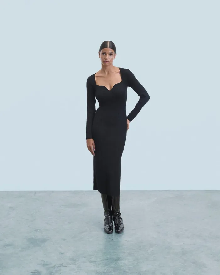 Women Dresses and Jumpsuits From Future Long Sleeve Sweetheart Neckline Long Dress Black