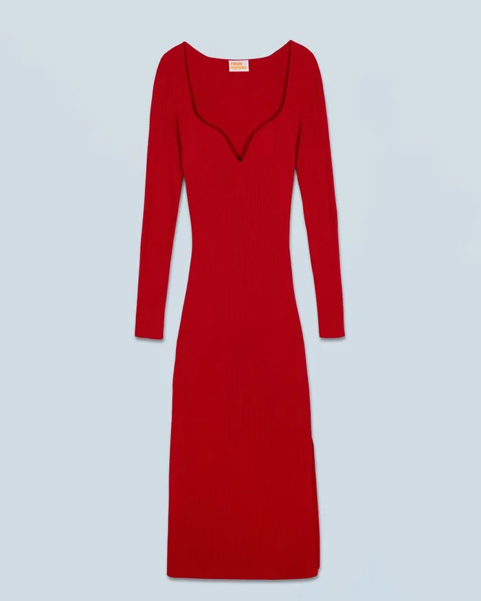 Women Dresses and Jumpsuits From Future Long Sleeve Sweetheart Neckline Long Dress Hot Red