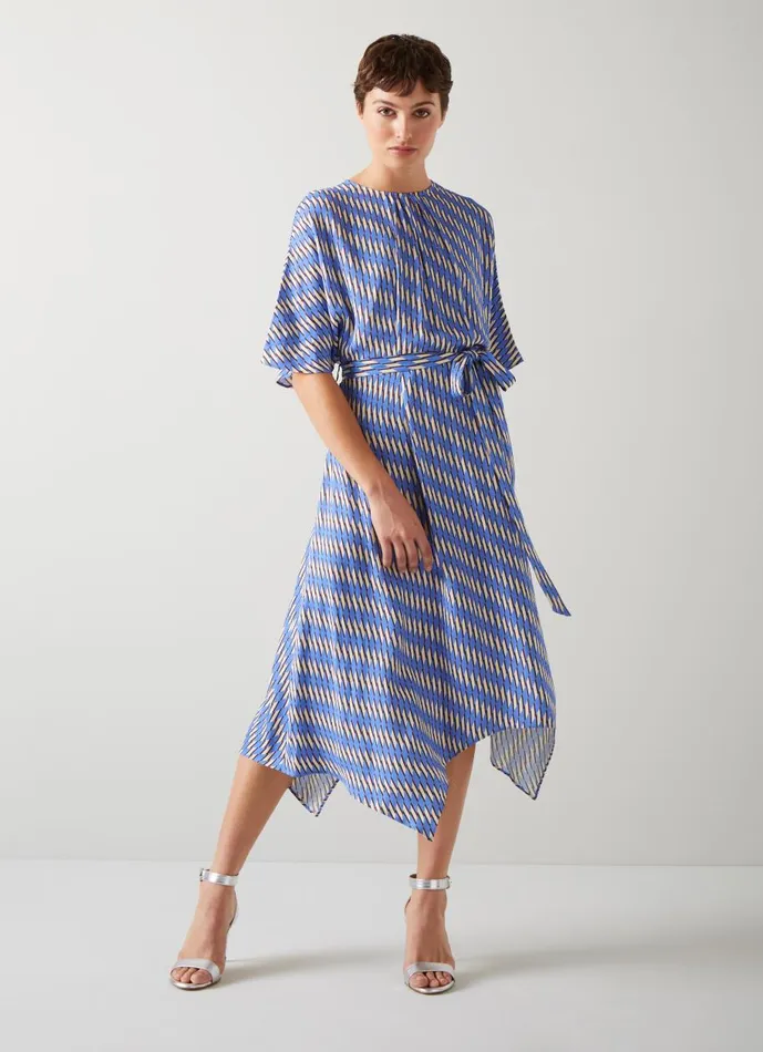 Women Dresses LKBennett Anni Blue Geometric Print Handkerchief Hem Dress Multi Women Dresses LKBennett Anni Blue Geometric Print Handkerchief Hem Dress Multi
