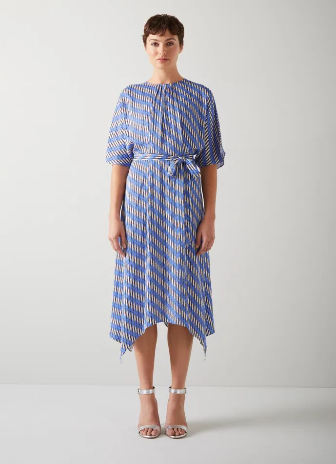 Women Dresses LKBennett Anni Blue Geometric Print Handkerchief Hem Dress Multi Women Dresses LKBennett Anni Blue Geometric Print Handkerchief Hem Dress Multi