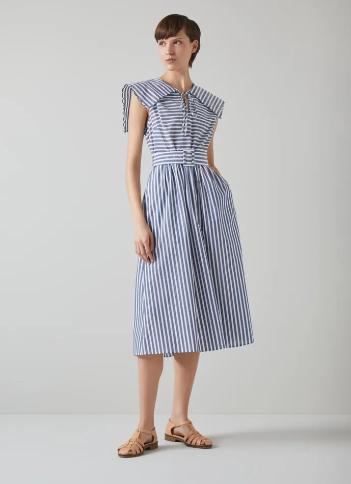 Women Dresses LKBennett Beau Blue And Cream Striped Cotton Sun Dress Navy Cream Women Dresses LKBennett Beau Blue And Cream Striped Cotton Sun Dress Navy Cream