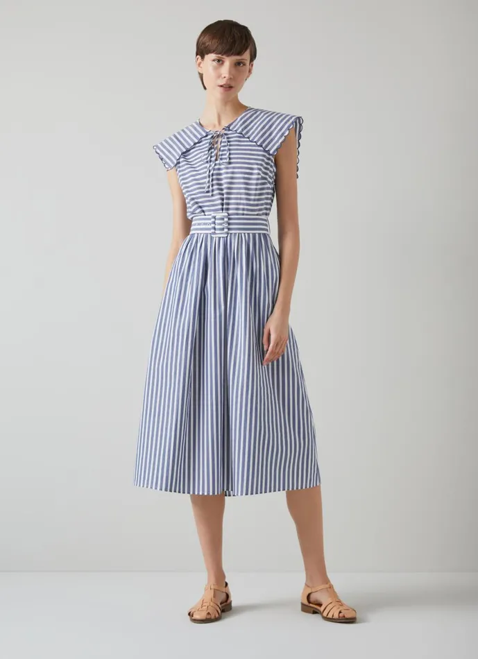 Women Dresses LKBennett Beau Blue And Cream Striped Cotton Sun Dress Navy Cream Women Dresses LKBennett Beau Blue And Cream Striped Cotton Sun Dress Navy Cream