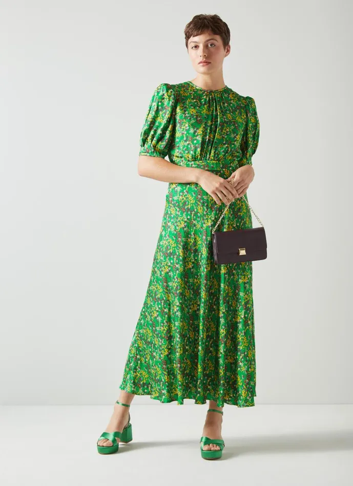 Women Dresses LKBennett Jem Green And Yellow Floral Print Midi Dress Multi