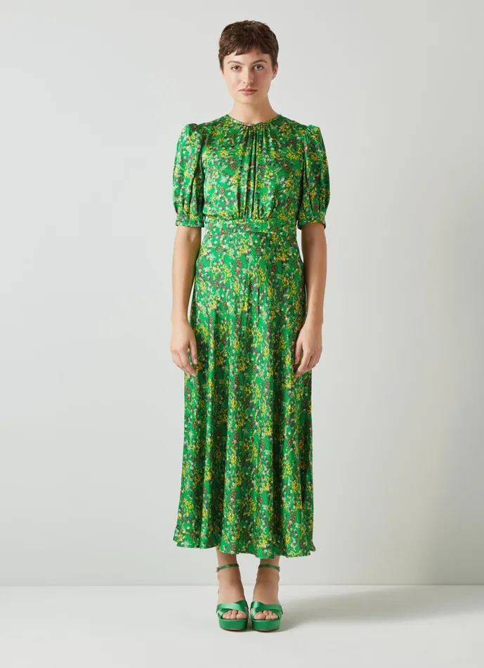 Women Dresses LKBennett Jem Green And Yellow Floral Print Midi Dress Multi Women Dresses LKBennett Jem Green And Yellow Floral Print Midi Dress Multi