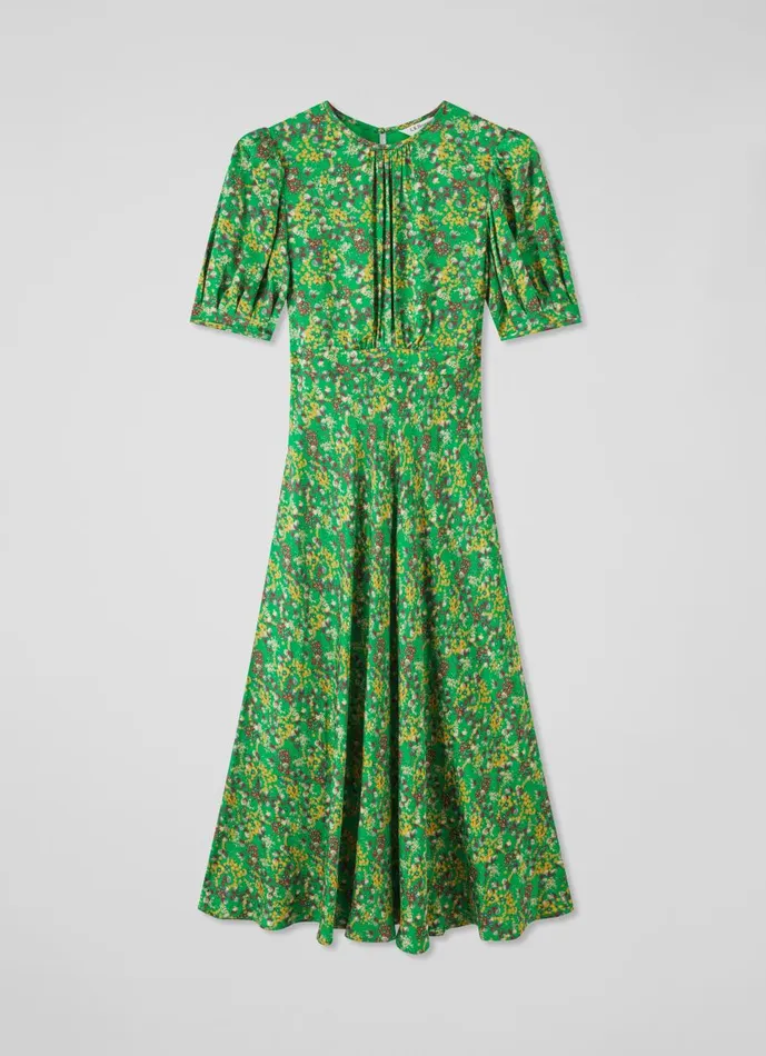 Women Dresses LKBennett Jem Green And Yellow Floral Print Midi Dress Multi Women Dresses LKBennett Jem Green And Yellow Floral Print Midi Dress Multi