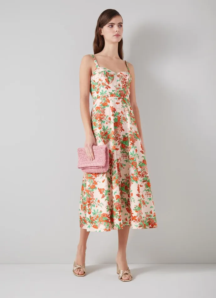 Women Dresses LKBennett Lucy Neon Garden Organic Cotton Sun Dress Pink Women Dresses LKBennett Lucy Neon Garden Organic Cotton Sun Dress Pink