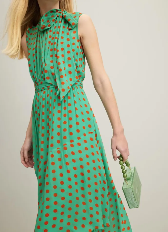 Women Dresses LKBennett Robyn Green And Red Spot Print Dress Green Women Dresses LKBennett Robyn Green And Red Spot Print Dress Green