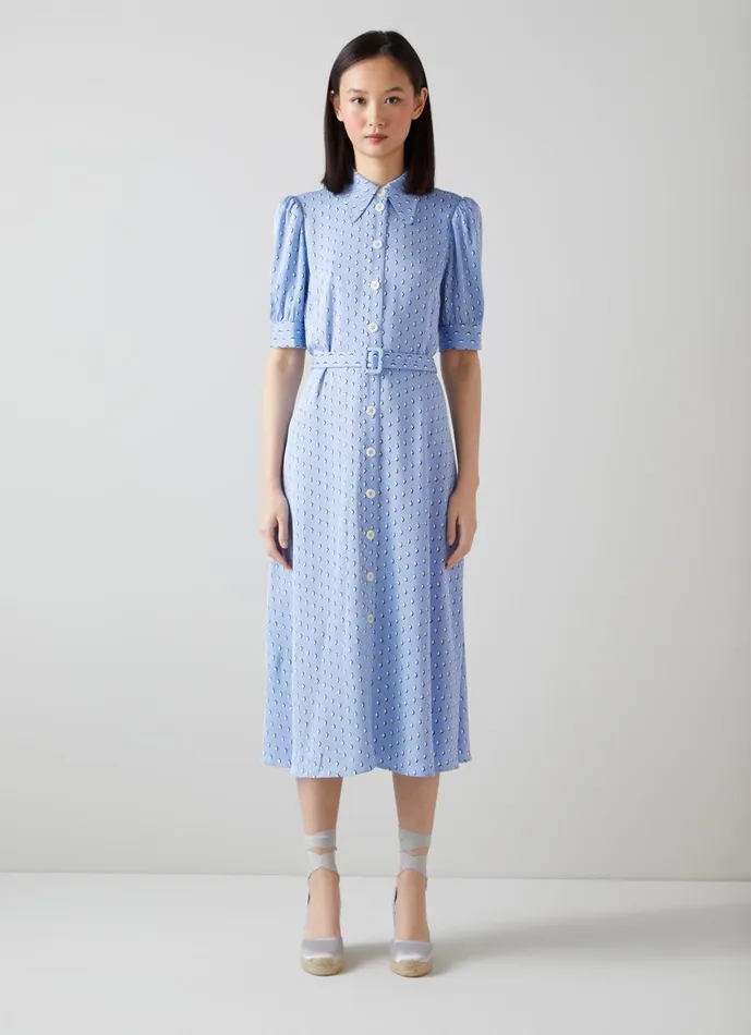 Women Dresses LKBennett Valerie Blue And Cream Graphic Diamond Print Shirt Dress Blue Women Dresses LKBennett Valerie Blue And Cream Graphic Diamond Print Shirt Dress Blue