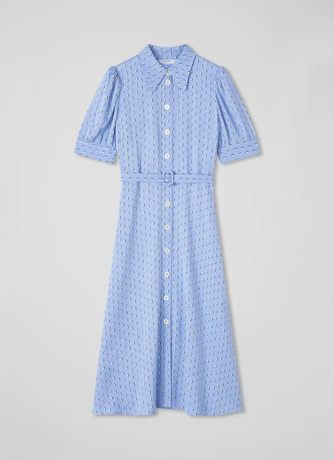 Women Dresses LKBennett Valerie Blue And Cream Graphic Diamond Print Shirt Dress Blue Women Dresses LKBennett Valerie Blue And Cream Graphic Diamond Print Shirt Dress Blue