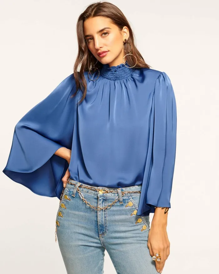 Women Ella Mock Neck Top True Blue Ramy Brook Tops Women Ella Mock Neck Top True Blue Ramy Brook Tops