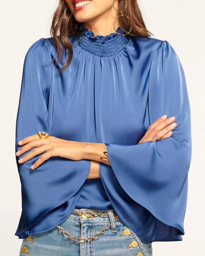 Women Ella Mock Neck Top True Blue Ramy Brook Tops Women Ella Mock Neck Top True Blue Ramy Brook Tops