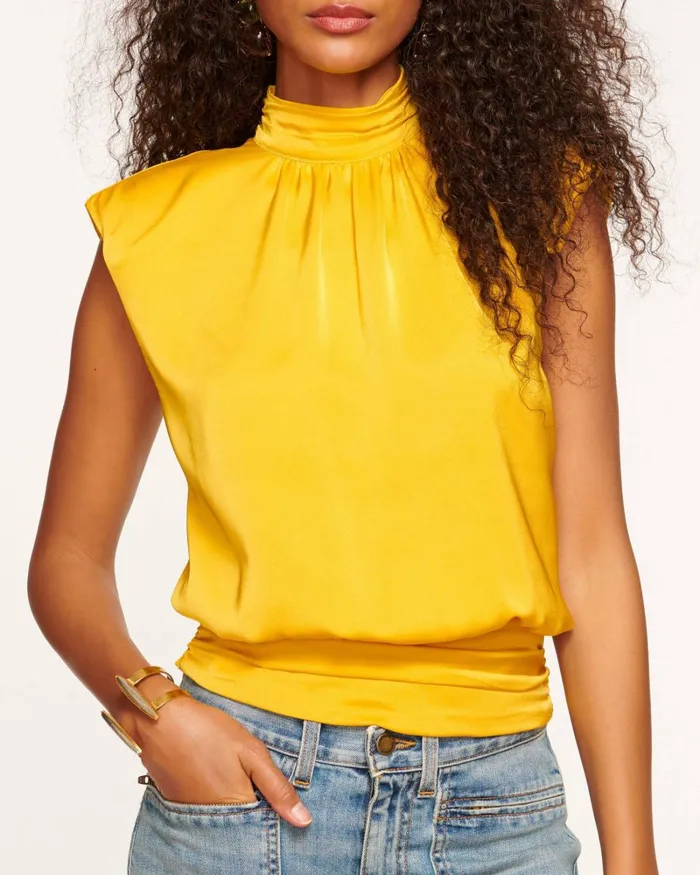 Women Emma High Neck Tank Top Marigold Ramy Brook Tops Women Emma High Neck Tank Top Marigold Ramy Brook Tops