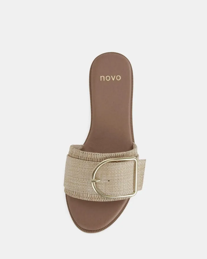Women Flat Sandals NOVO Shoes RENE NATURAL RAFFIA Sandals