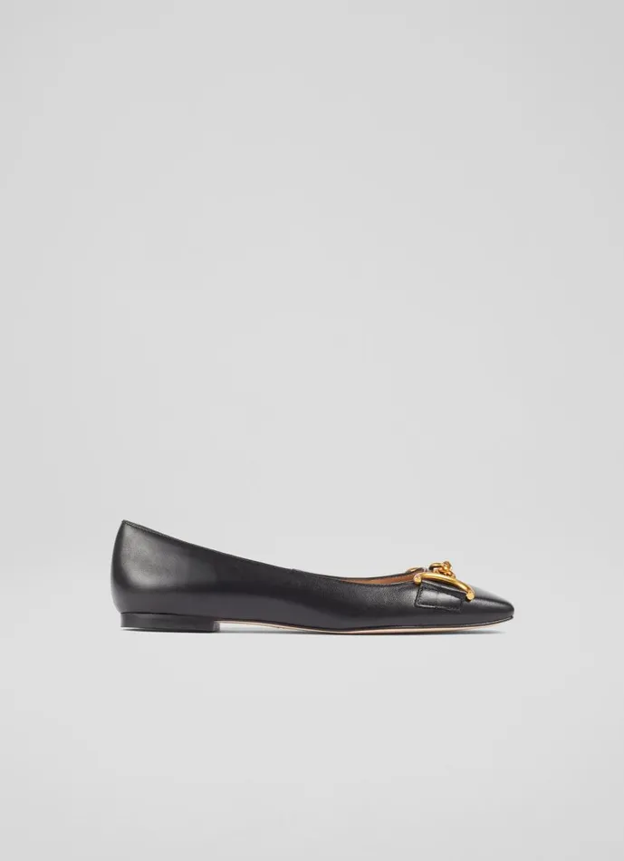 Women Flats LKBennett Charlotte Black Leather SnaffleDetail Flats Black