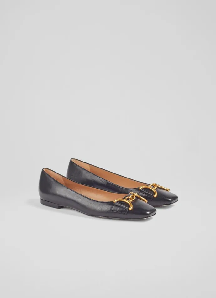 Women Flats LKBennett Charlotte Black Leather SnaffleDetail Flats Black Women Flats LKBennett Charlotte Black Leather SnaffleDetail Flats Black
