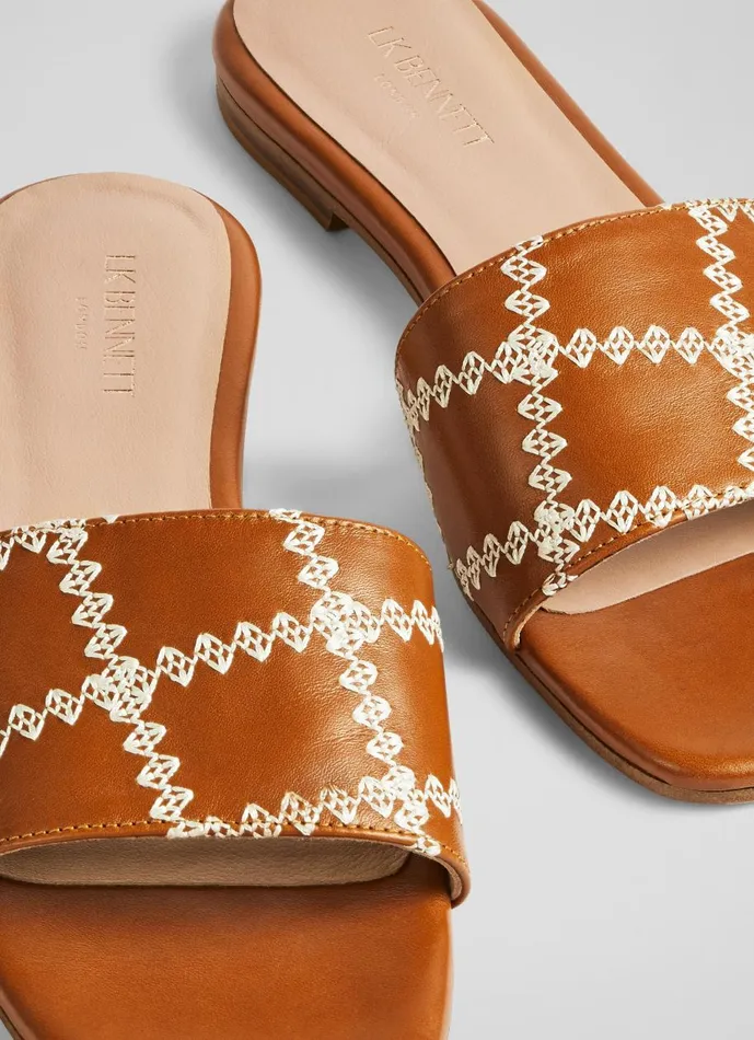Women Flats LKBennett Hema Tan Leather Stitch Detail Flat Mules Saddle Women Flats LKBennett Hema Tan Leather Stitch Detail Flat Mules Saddle