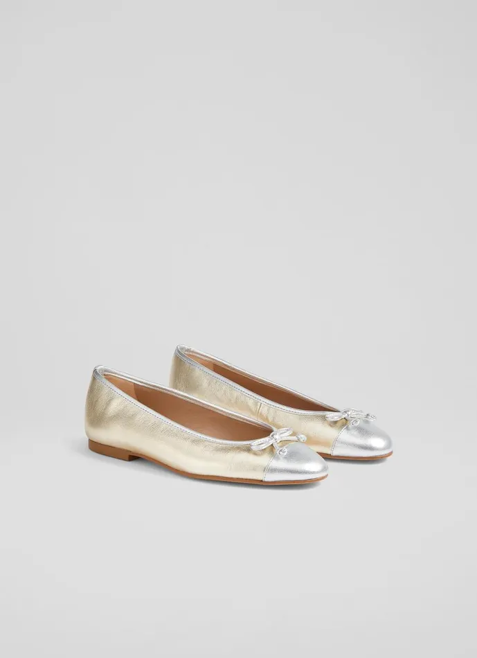 Women Flats LKBennett Kara Metallic Gold And Silver Leather Ballet Flats Silver Women Flats LKBennett Kara Metallic Gold And Silver Leather Ballet Flats Silver