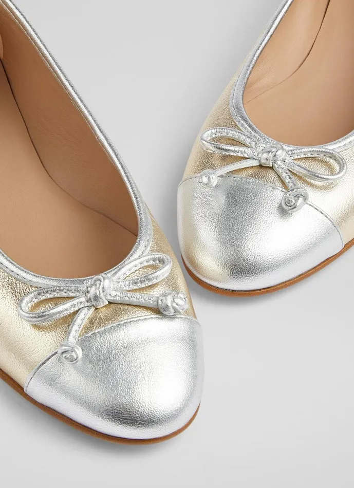 Women Flats LKBennett Kara Metallic Gold And Silver Leather Ballet Flats Silver Women Flats LKBennett Kara Metallic Gold And Silver Leather Ballet Flats Silver