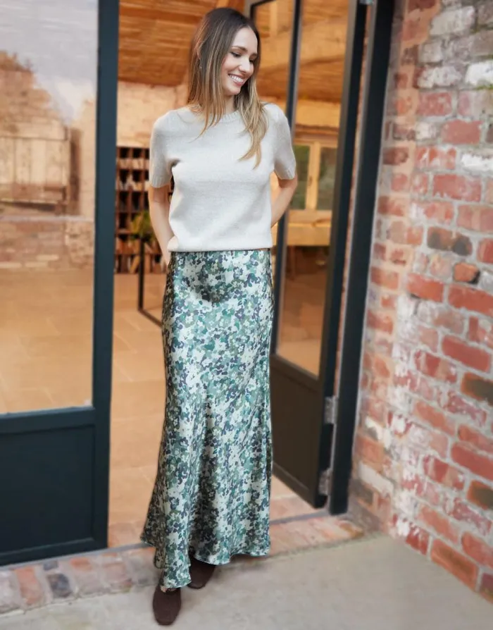 Women Green Camo Print Maxi Satin Slip Skirt Threadbare Skirts Women Green Camo Print Maxi Satin Slip Skirt Threadbare Skirts
