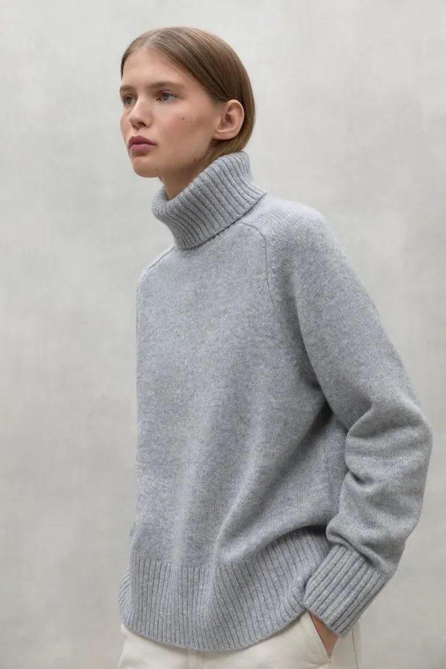 Women Grey Caqui Turtleneck Jumper Ecoalf Knitwear