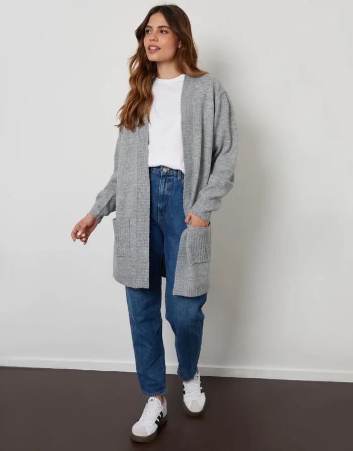 Women Grey Longline Knitted Open Cardigan Threadbare Cardigans Women Grey Longline Knitted Open Cardigan Threadbare Cardigans