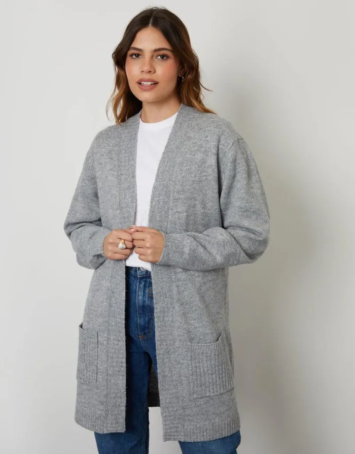 Women Grey Longline Knitted Open Cardigan Threadbare Cardigans Women Grey Longline Knitted Open Cardigan Threadbare Cardigans
