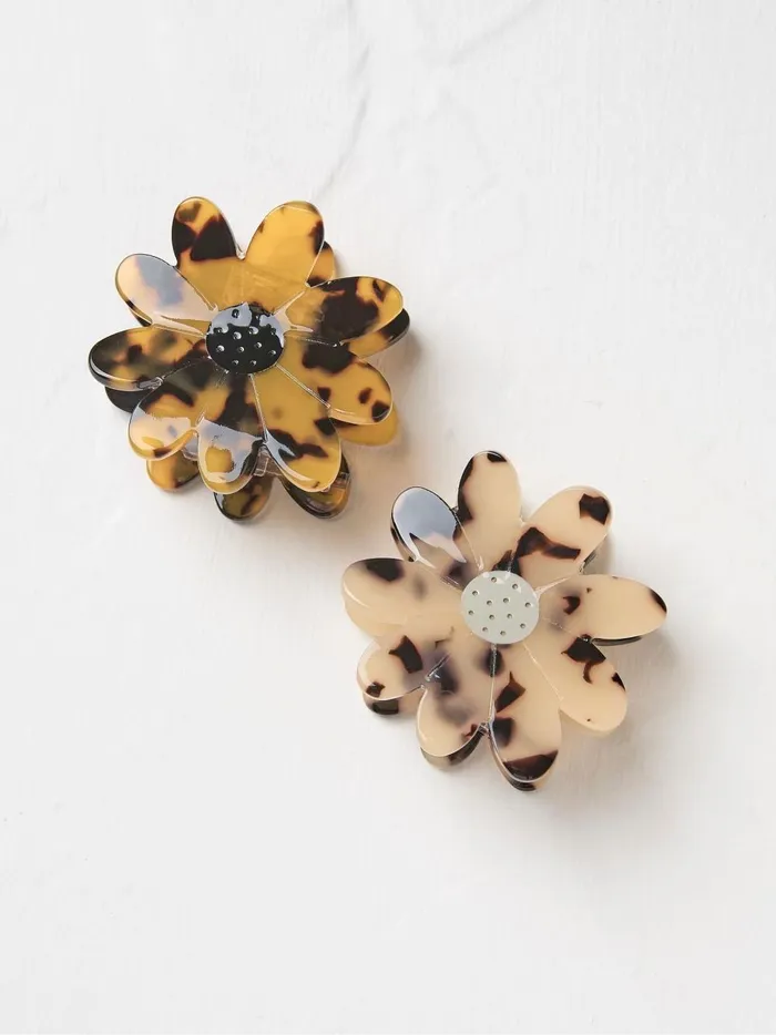 Women Hair Accessories Fat Face Brown 2 Pack Flower Clips