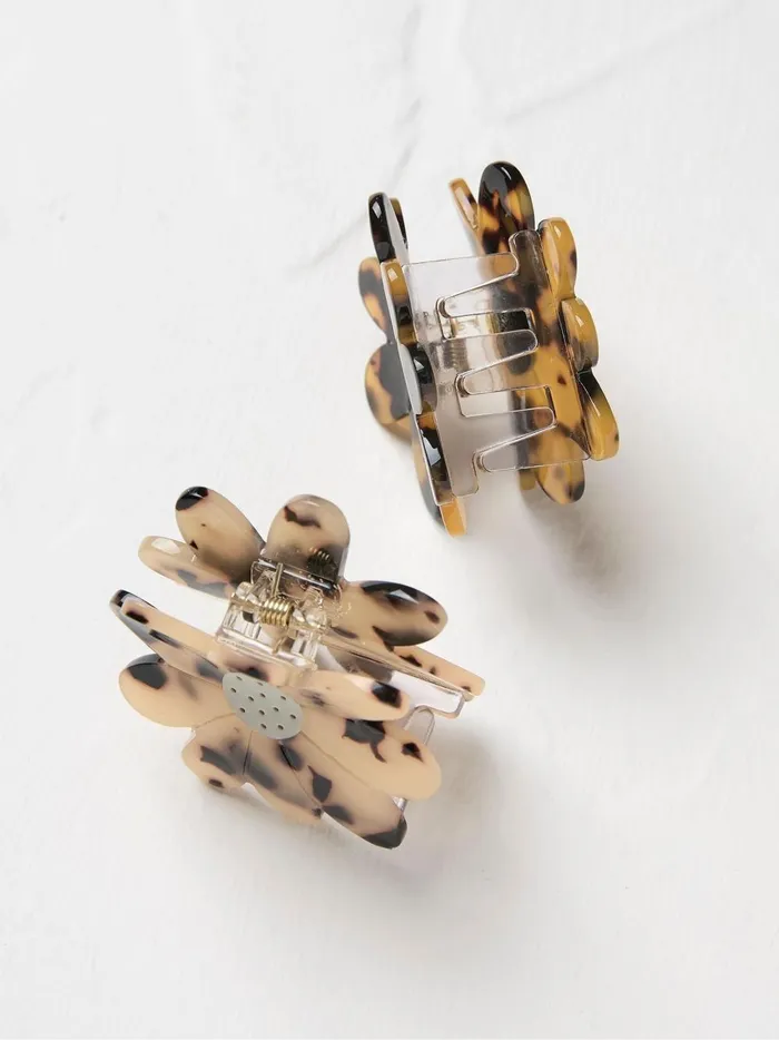 Women Hair Accessories Fat Face Brown 2 Pack Flower Clips