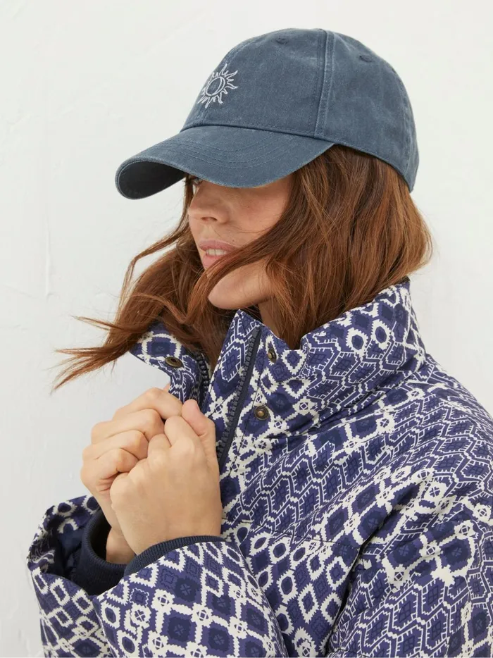 Women Hats Fat Face Embroidered Sun Cap Blue Embroidered Sun Cap