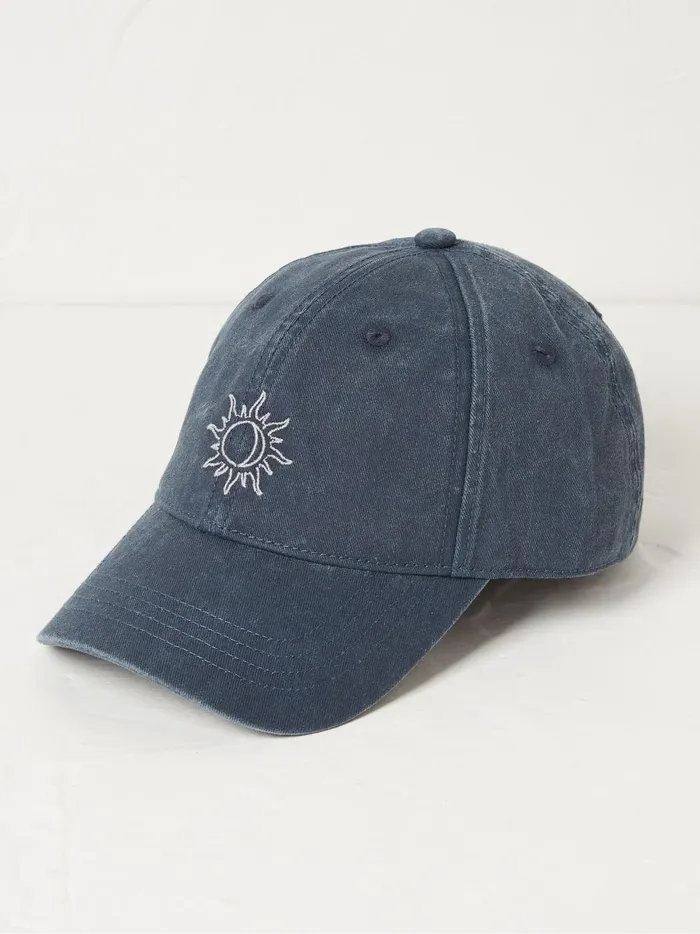 Women Hats Fat Face Embroidered Sun Cap Blue Embroidered Sun Cap