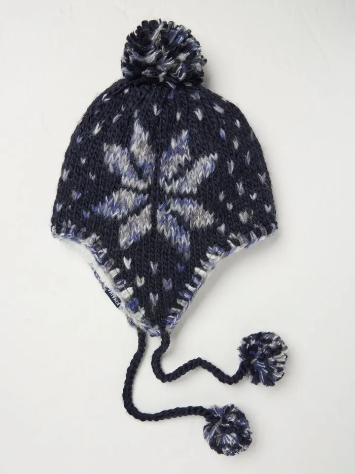 Women Hats Fat Face Navy Snowflake Trapper Hat