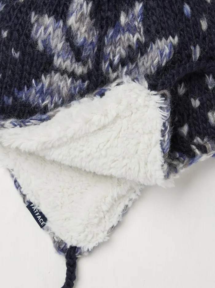 Women Hats Fat Face Navy Snowflake Trapper Hat