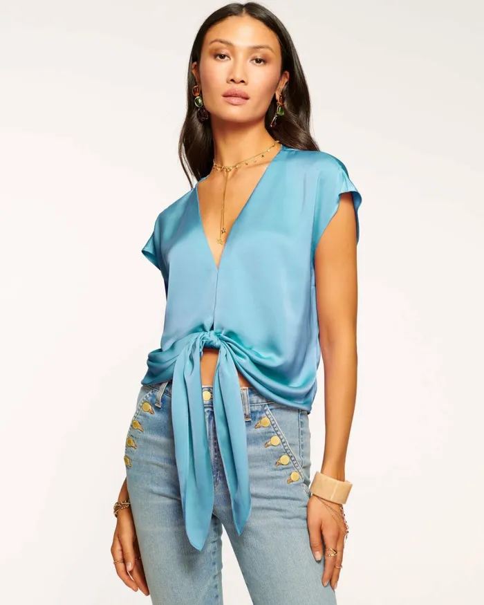 Women Hazel Front Tie Top Navy Ramy Brook Tops Women Hazel Front Tie Top Navy Ramy Brook Tops