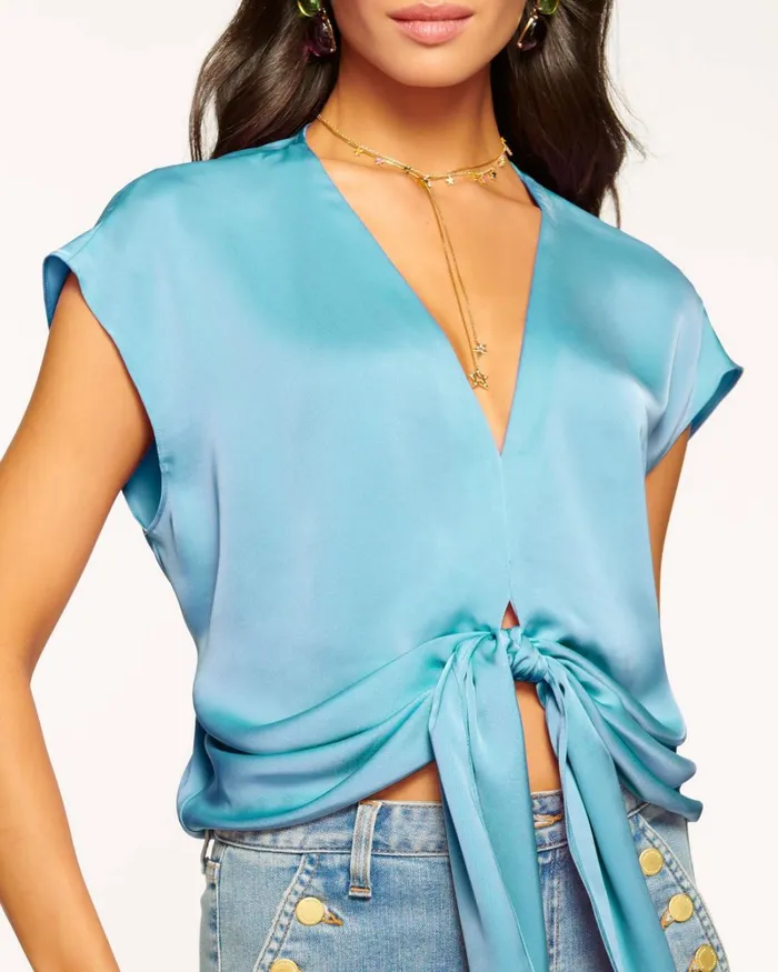 Women Hazel Front Tie Top Navy Ramy Brook Tops Women Hazel Front Tie Top Navy Ramy Brook Tops