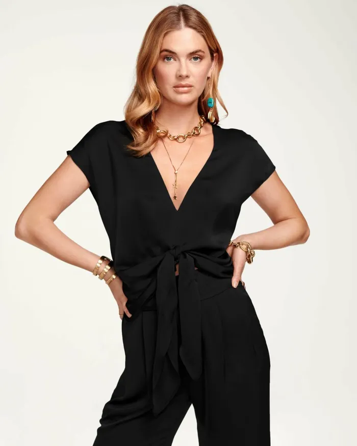 Women Hazel Front Tie Top Navy Ramy Brook Tops Women Hazel Front Tie Top Navy Ramy Brook Tops